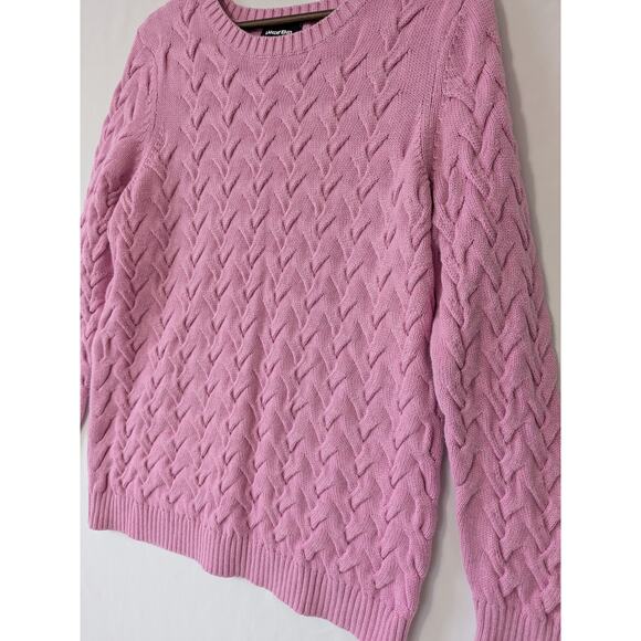 Lands End Sweater Womens Large Pink Cableknit Drifter Fisherman Cotton Academia - Picture 2 of 8